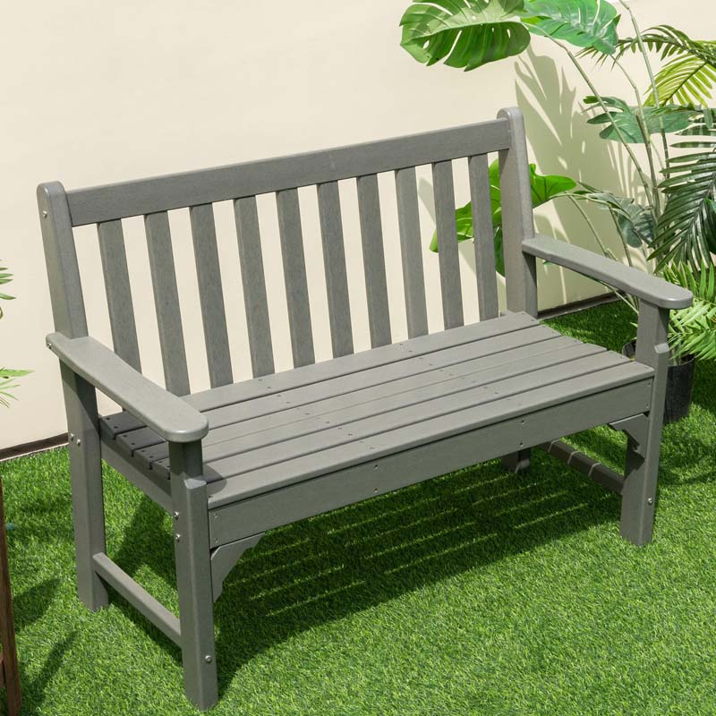 50" HDPE All-Weather Outdoor Patio Bench 2-Person Garden Park Bench Porch Loveseat Chair with Backrest & Armrests