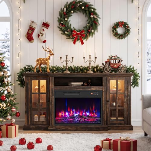 Recessed Stove Heater with Touch Panel, 8H Timer, Overheat Protection, 7 Flame Colors, 5 Adjustable Brightness,750/1500W
