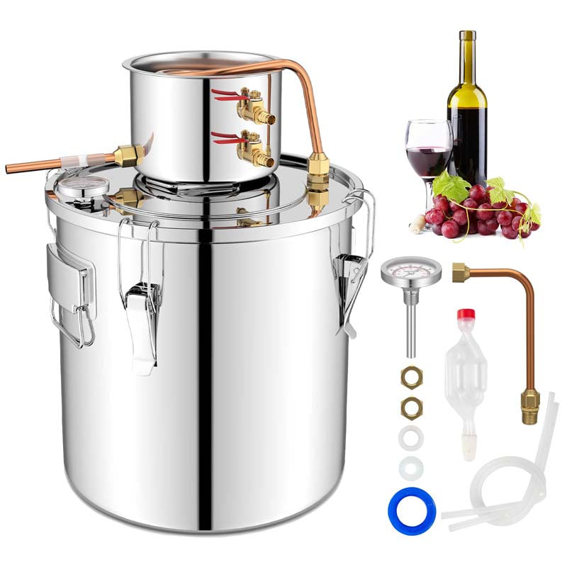 5/10 Gal Alcohol Still, 2 Pots Stainless Steel Water Alcohol Distiller with Copper Tube, Multi-purpose Home Brewing Kit for DIY Whiskey Brandy