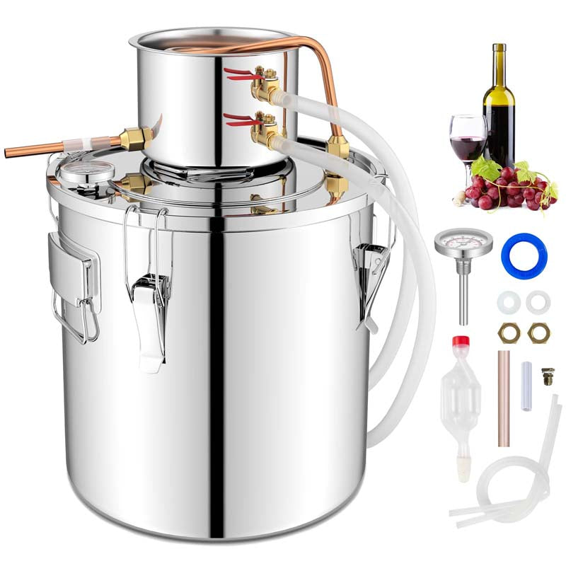 5/10 Gal Alcohol Still, 2 Pots Stainless Steel Water Alcohol Distiller with Copper Tube, Multi-purpose Home Brewing Kit for DIY Whiskey Brandy