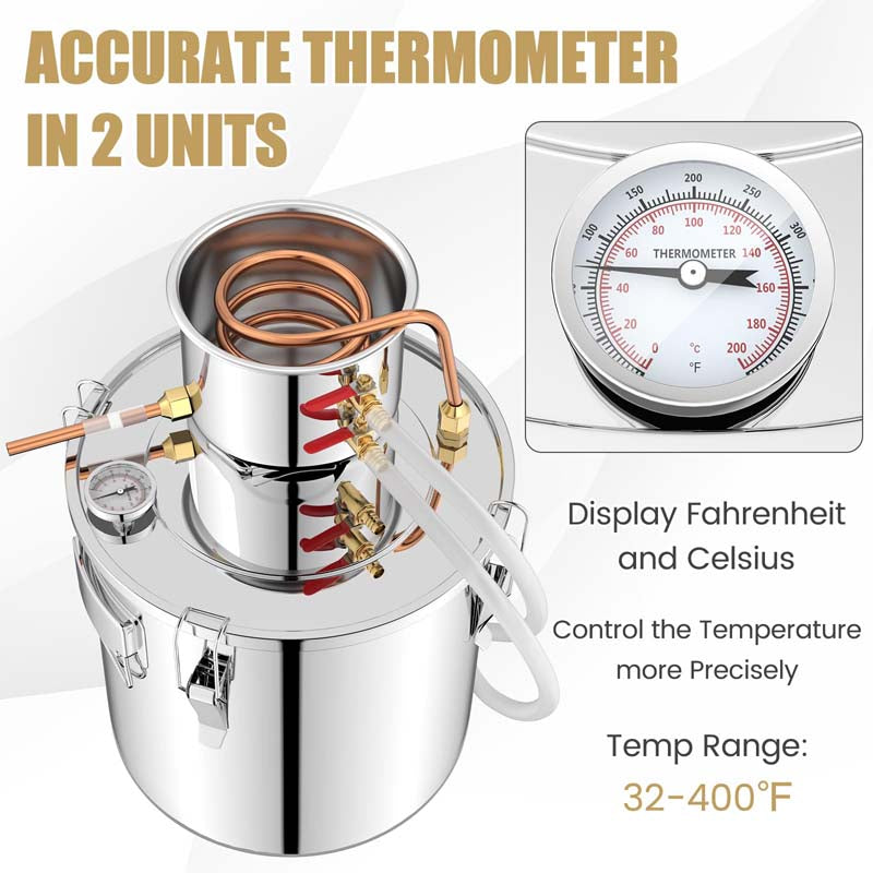 5/10 Gal Alcohol Still, 2 Pots Stainless Steel Water Alcohol Distiller with Copper Tube, Multi-purpose Home Brewing Kit for DIY Whiskey Brandy