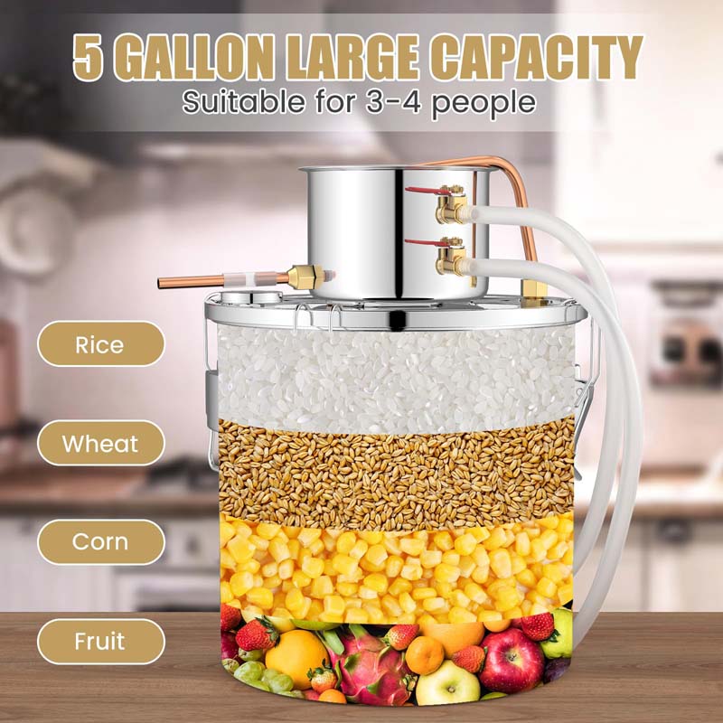 5/10 Gal Alcohol Still, 2 Pots Stainless Steel Water Alcohol Distiller with Copper Tube, Multi-purpose Home Brewing Kit for DIY Whiskey Brandy