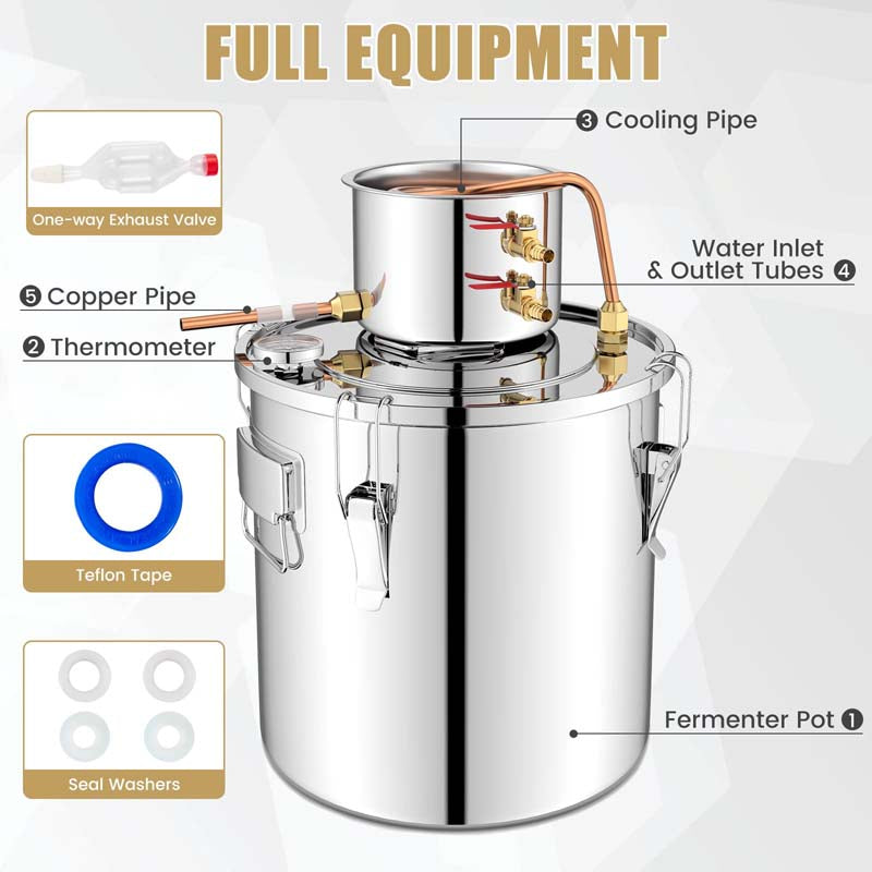 5/10 Gal Alcohol Still, 2 Pots Stainless Steel Water Alcohol Distiller with Copper Tube, Multi-purpose Home Brewing Kit for DIY Whiskey Brandy
