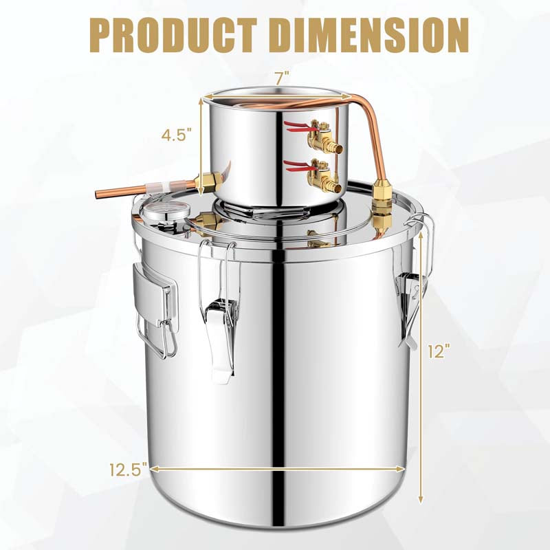 5/10 Gal Alcohol Still, 2 Pots Stainless Steel Water Alcohol Distiller with Copper Tube, Multi-purpose Home Brewing Kit for DIY Whiskey Brandy