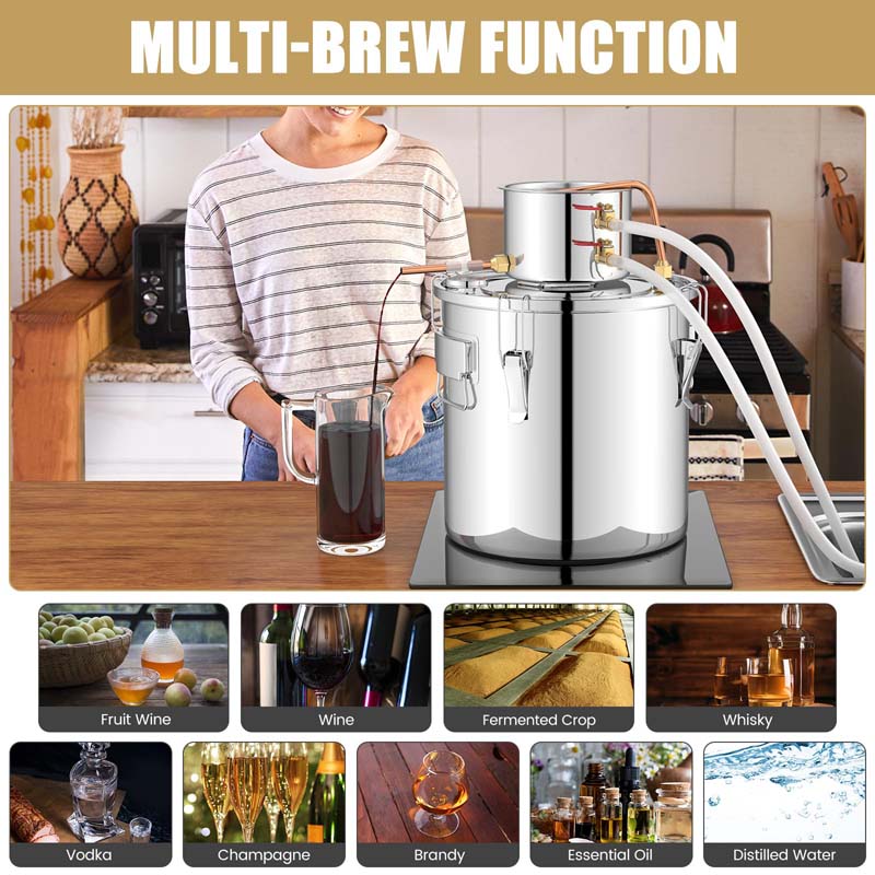 5/10 Gal Alcohol Still, 2 Pots Stainless Steel Water Alcohol Distiller with Copper Tube, Multi-purpose Home Brewing Kit for DIY Whiskey Brandy