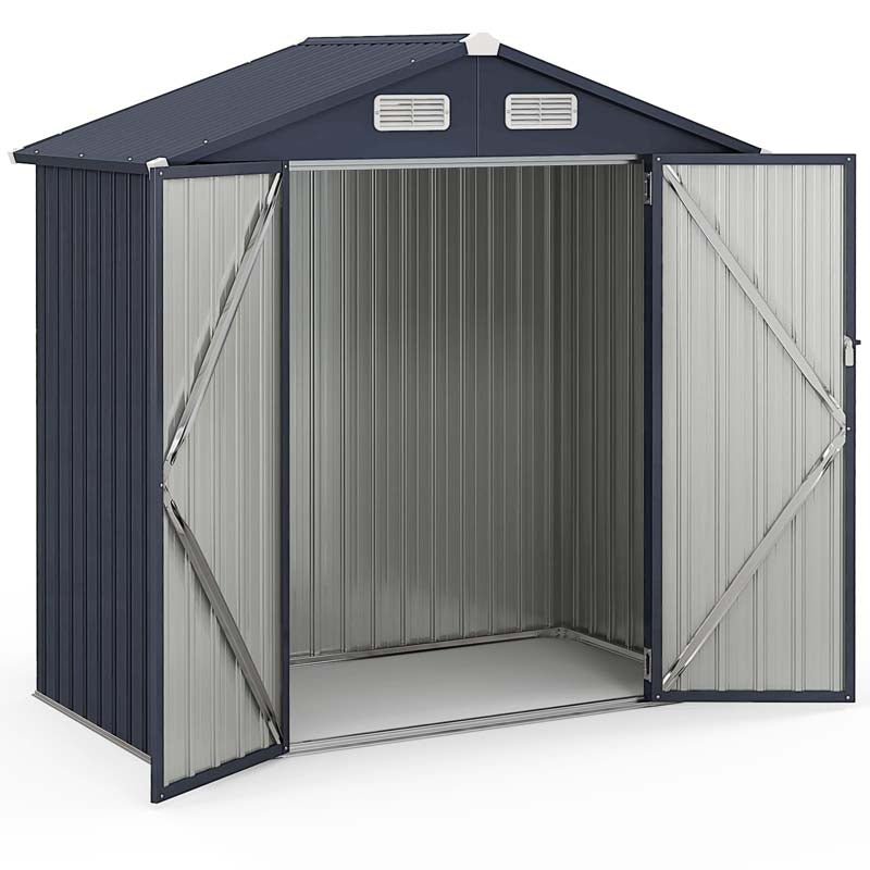 6.3 x 3.5 FT Outdoor Storage Shed Metal Garden Sheds Galvanized Tool Storage House with 4 Vents, Base Floor, Lockable Doors