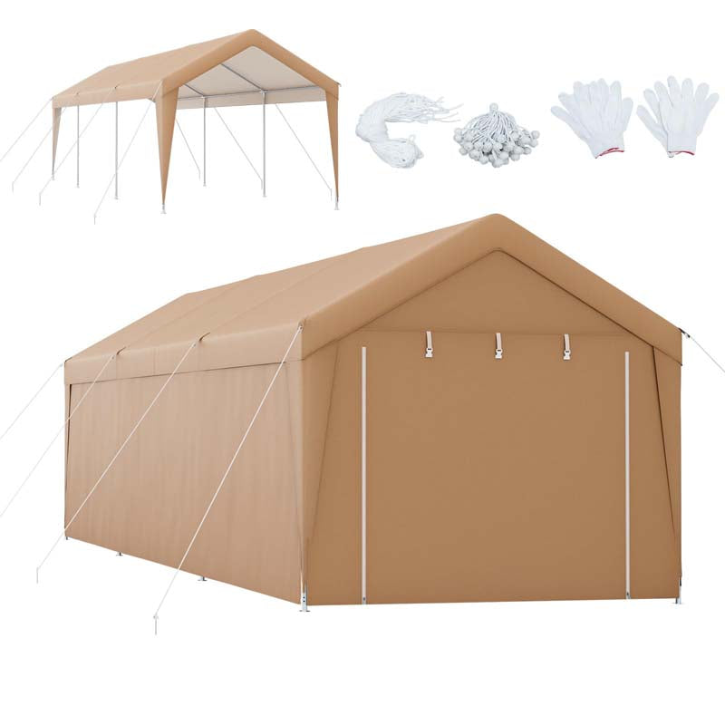 10 x 20 FT Heavy-Duty Carport Portable Garage Tent with Steel Frame & Sidewalls, Outdoor Car Canopy Shelter for Truck SUV Boat