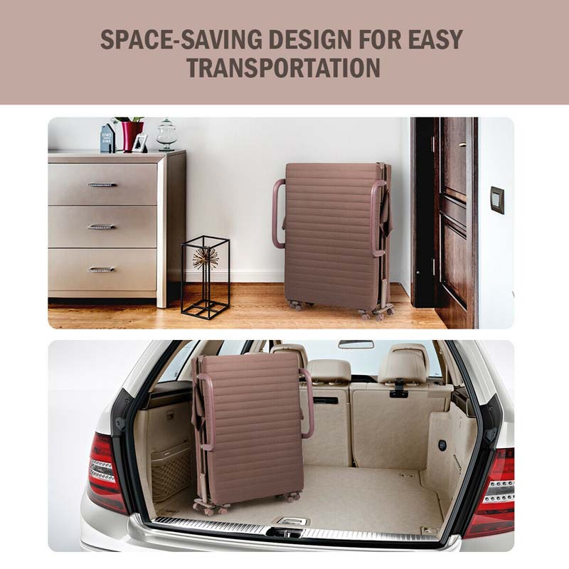 Folding Rollaway Bed with Mattress & Wheels for Adults, Portable Foldable Guest Bed with Adjustable 6 Position & Side Storage Pocket