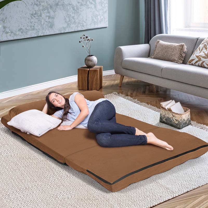 6-Position Adjustable Floor Sofa Bed, Foldable Lazy Sleeper with 2 Pillows & Suede Cover, Convertible Futon Couch Bed for Living Room & Gaming
