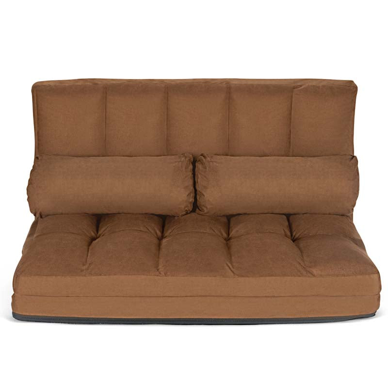 6-Position Adjustable Floor Sofa Bed, Foldable Lazy Sleeper with 2 Pillows & Suede Cover, Convertible Futon Couch Bed for Living Room & Gaming