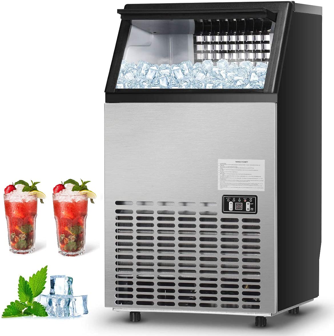 110LBS/24H Commercial Ice Maker, Freestanding Built-in Undercounter Ice Machine with 33LBS Storage Capacity & 24H Timer for Home Bar Restaurant