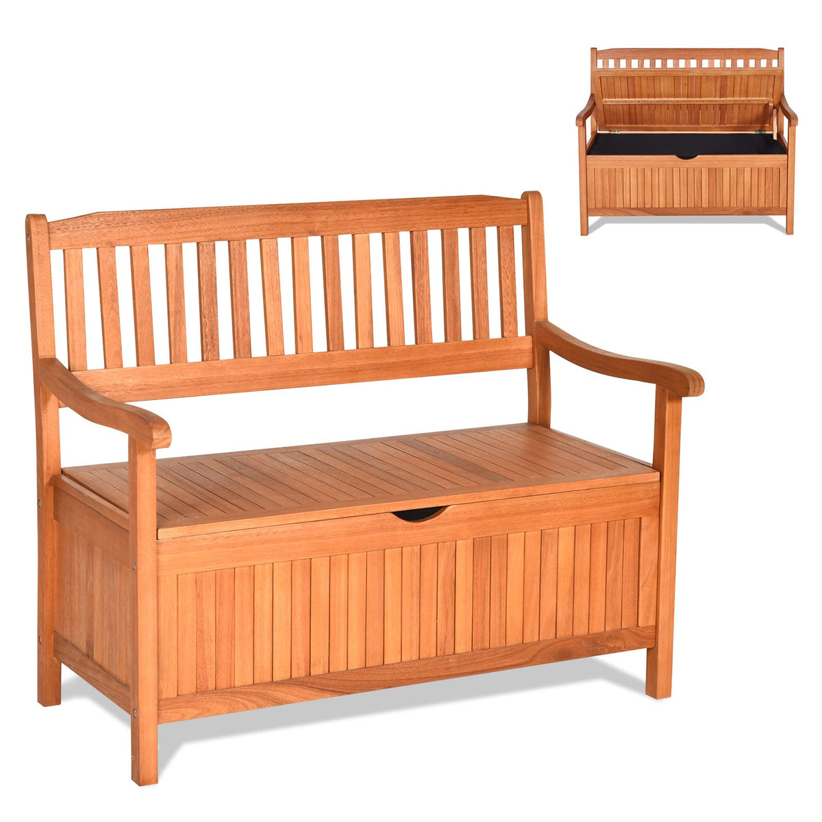 42" Wooden Patio Storage Bench Large Deck Box 33 Gallon Capacity, Outdoor Entryway Storage Bench w/Waterproof Inner Bag