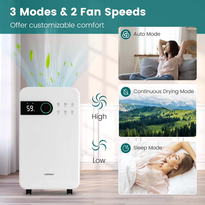 32 Pint Dehumidifier for Home & Basement, 2500 Sq.Ft Dehumidifier with Auto Drain, Sleep Mode, 24H Timer, 4 Wheels & Child Safety Lock