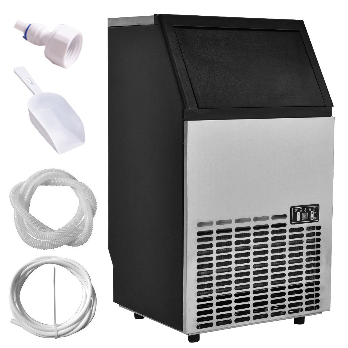 110LBS/24H Commercial Ice Maker, Freestanding Built-in Undercounter Ice Machine with 33LBS Storage Capacity & 24H Timer for Home Bar Restaurant