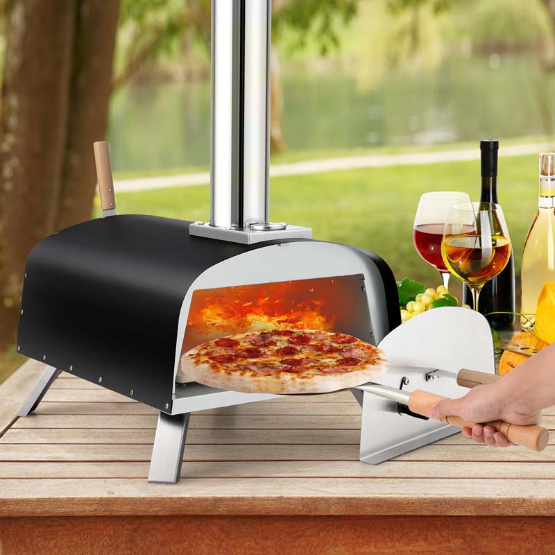 Propane & Wood Fired Pizza Maker with 13" Pizza Stone & Pizza Peel, Portable Multi-Fuel Pizza Oven for Outdoor Camping Party