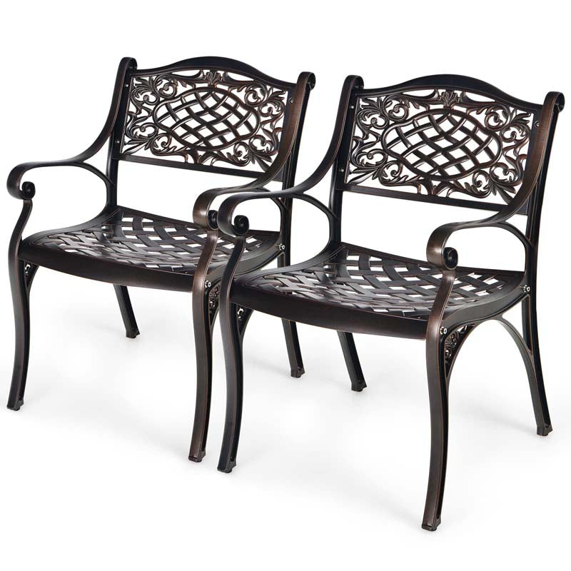 2/4Pcs All-Weather Cast Aluminum Chairs with Armrests & Curved Seats, Outdoor Dining Chairs Patio Bistro Armchairs for Backyard Garden Poolside