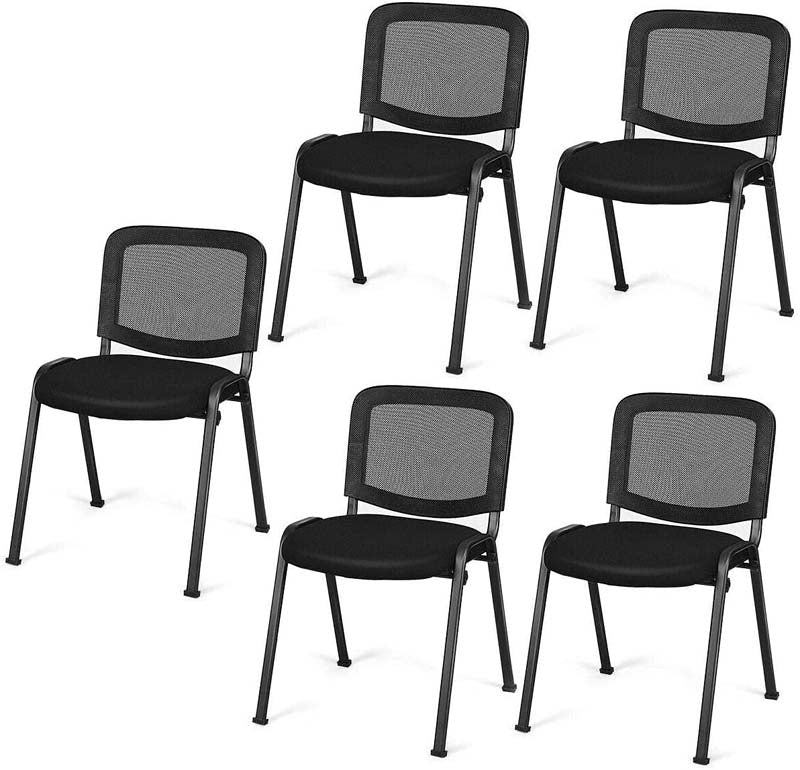 Set of 5 Stackable Conference Chairs with Mesh Back, Ergonomic Office Waiting Room Guest Reception Chairs