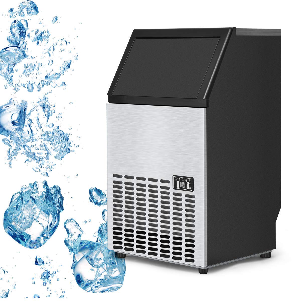 110LBS/24H Commercial Ice Maker with 33LBS Storage Capacity, Free-Standing Ice Machine