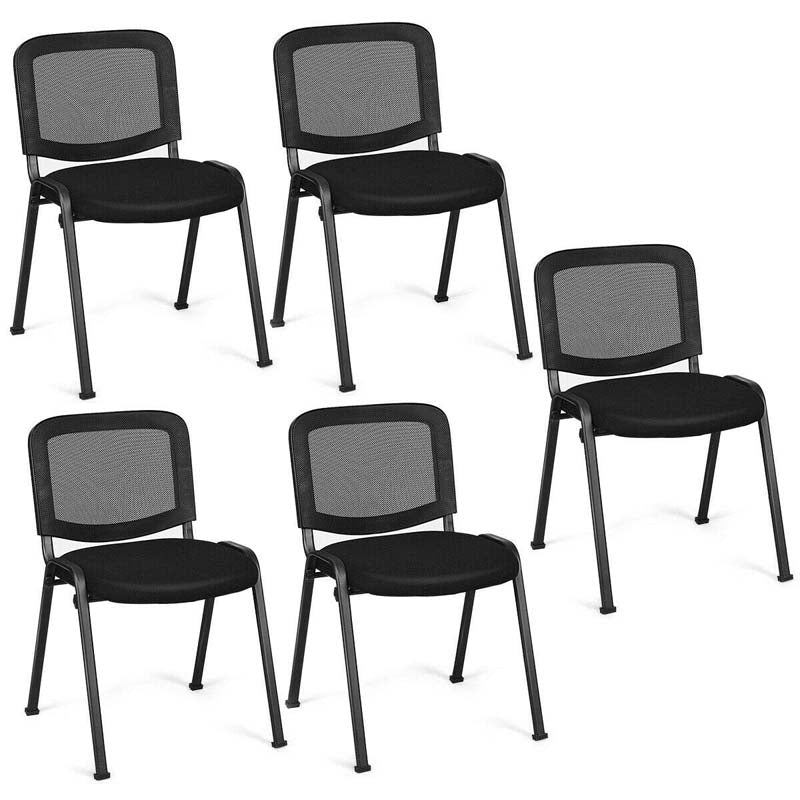Set of 5 Stackable Conference Chairs with Mesh Back, Ergonomic Office Waiting Room Guest Reception Chairs