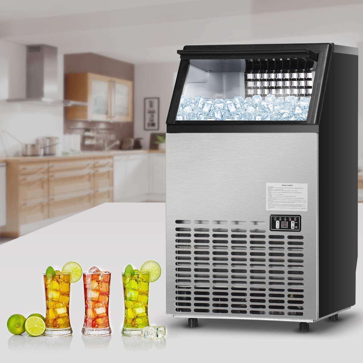 110LBS/24H Commercial Ice Maker, Freestanding Built-in Undercounter Ice Machine with 33LBS Storage Capacity & 24H Timer for Home Bar Restaurant
