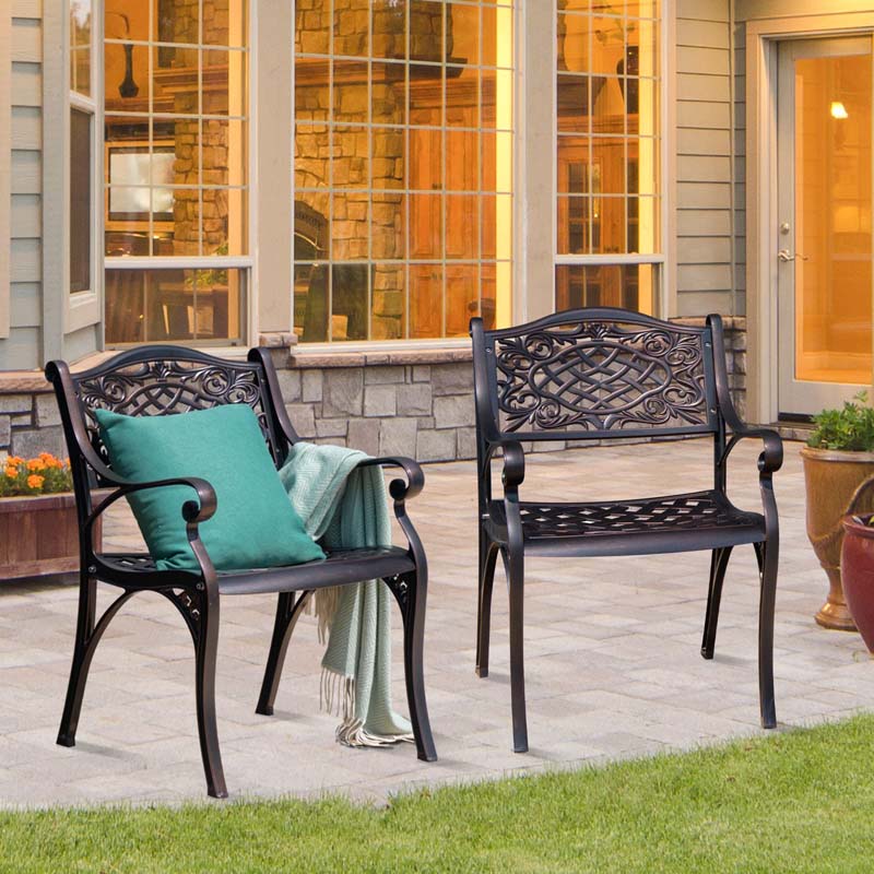 2/4Pcs All-Weather Cast Aluminum Chairs with Armrests & Curved Seats, Outdoor Dining Chairs Patio Bistro Armchairs for Backyard Garden Poolside