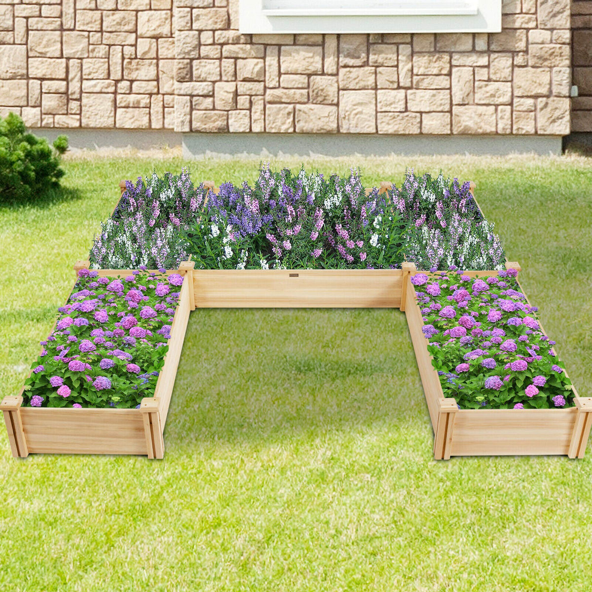 Wood U-Shaped Raised Garden Bed Planter Box for Vegetables Flowers, Garden Container for Backyard Patio Balcony
