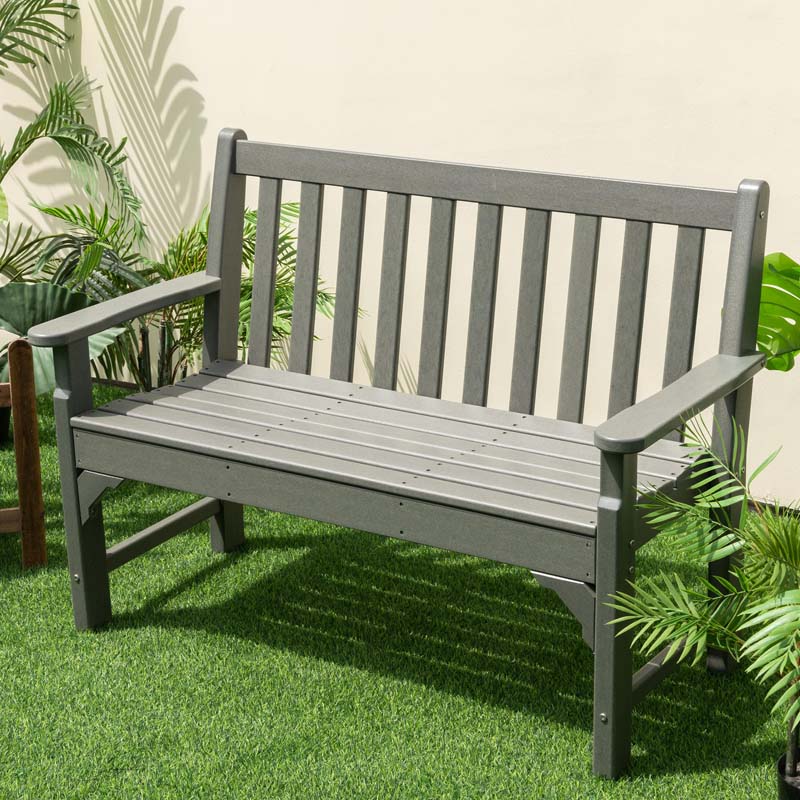 50" HDPE All-Weather Outdoor Patio Bench 2-Person Garden Park Bench Porch Loveseat Chair with Backrest & Armrests