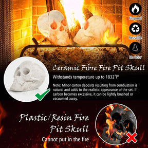 Halloween Fire Pit Skull Ceramic, Fireproof Human Skull Fire Pit Stones, Reusable Fire Pit Skull Shaped Halloween Decoration