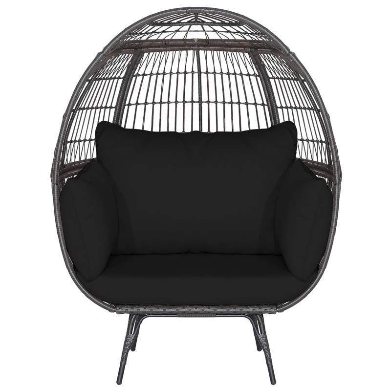 Oversized Wicker Egg Chair with 4 Cushions, Steel Frame Basket Chair Rattan Indoor Outdoor Lounger for Patio, Living Room