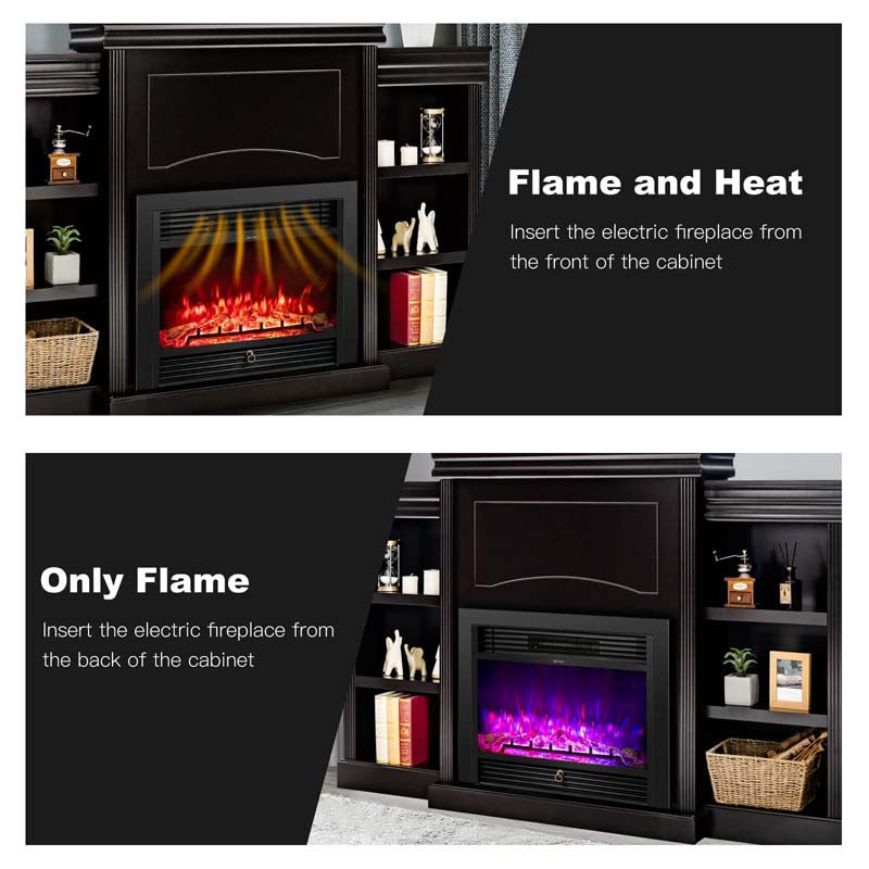 70" Mantel Fireplace TV Stand with 28.5" 750W/1500W Electric Fireplace Insert, Modern Media Fireplace Cabinet Built-in 6 Storage Shelves