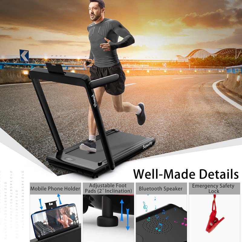 2.5HP 2-in-1 Folding Under Desk Treadmill with Speaker APP Remote Control, Portable Walking Jogging Machine for Home Gym Office