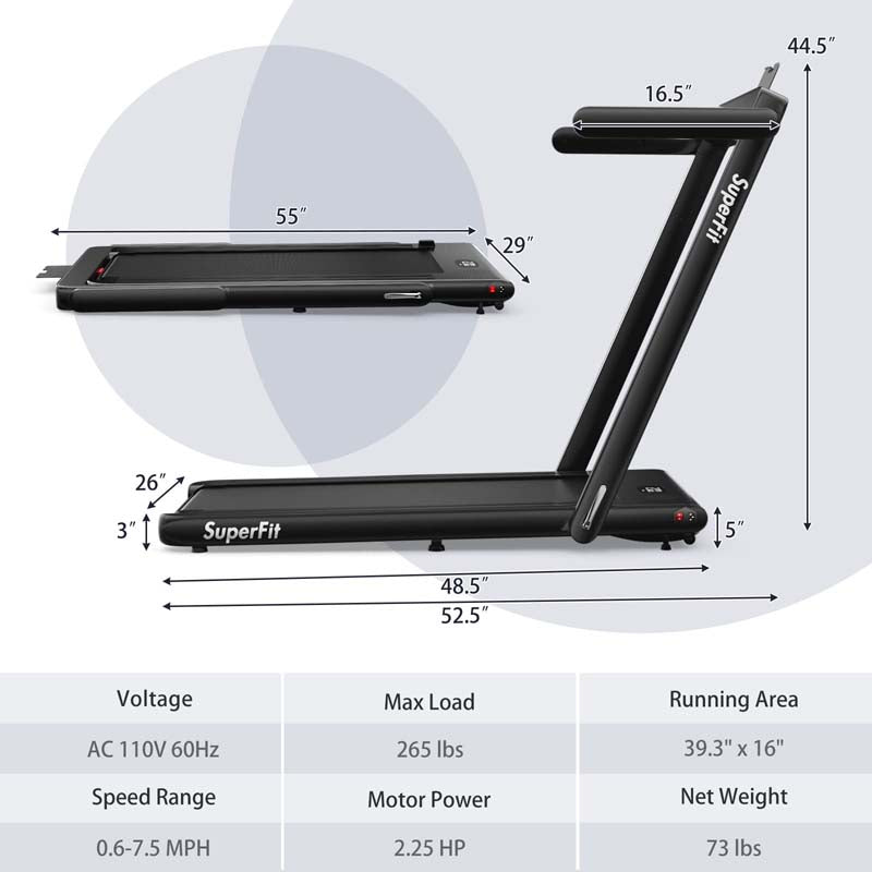 2.5HP 2-in-1 Folding Under Desk Treadmill with Speaker APP Remote Control, Portable Walking Jogging Machine for Home Gym Office