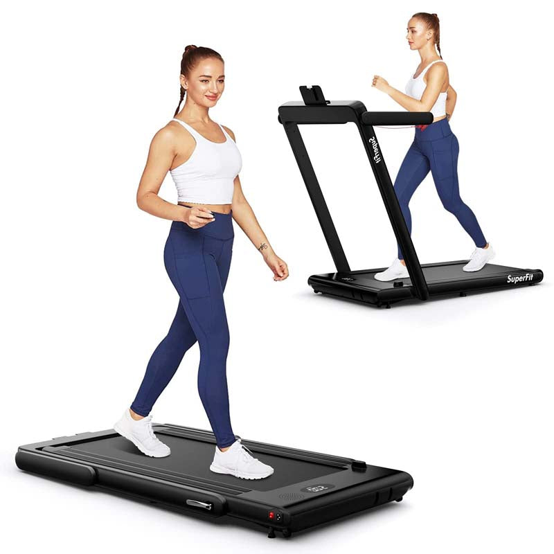 2.5HP 2-in-1 Folding Under Desk Treadmill with Speaker APP Remote Control, Portable Walking Jogging Machine for Home Gym Office