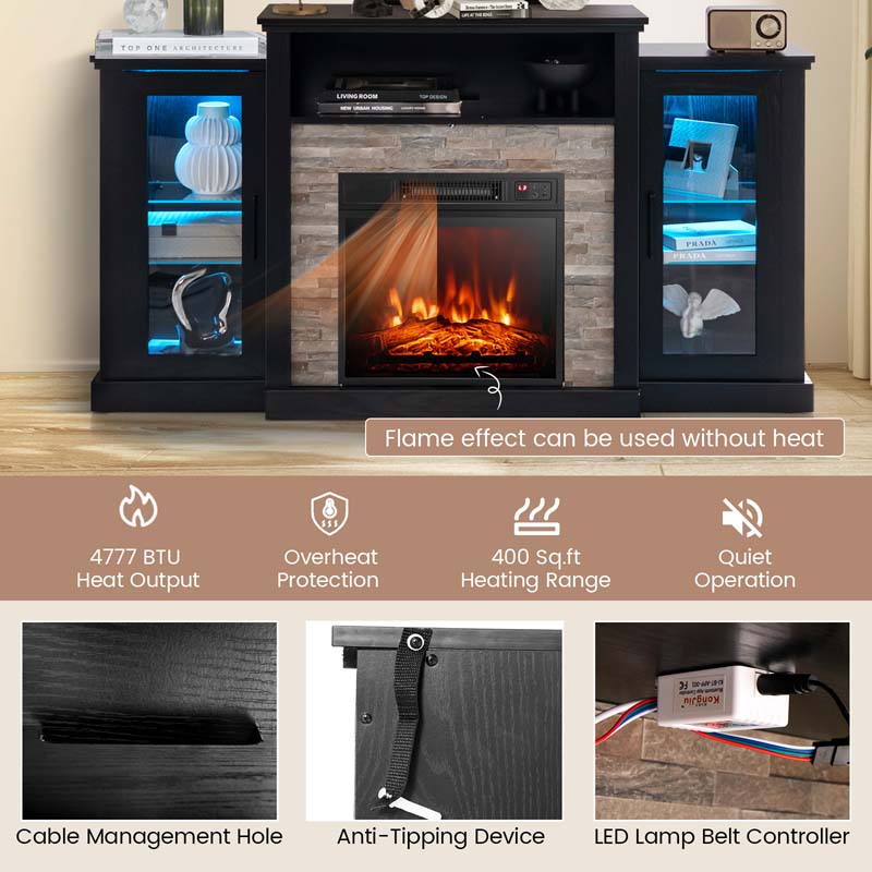 Electric Fireplace TV Stand with LED Lights for 65" TVs, Entertainment Center w/ 18" Heater Insert, APP & Remote Control, Adjustable Shelf