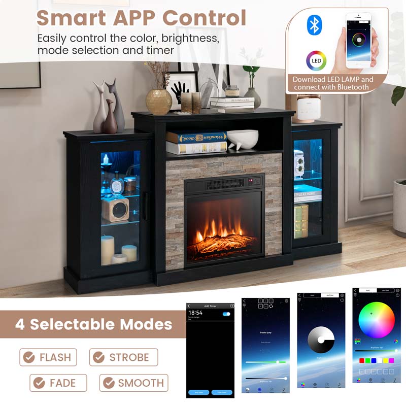 Electric Fireplace TV Stand with LED Lights for 65" TVs, Entertainment Center w/ 18" Heater Insert, APP & Remote Control, Adjustable Shelf