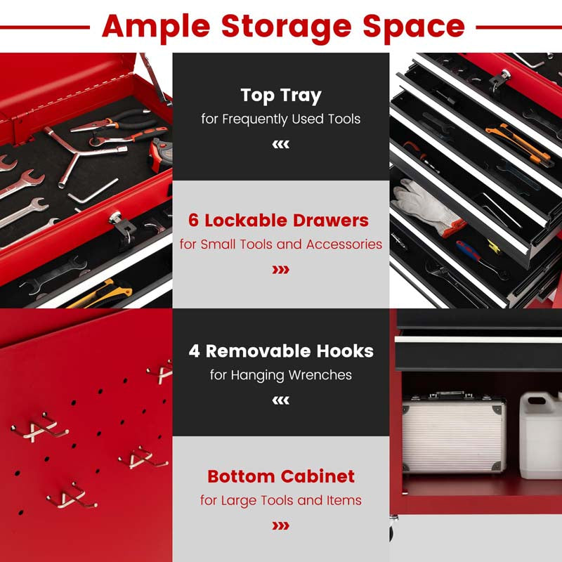 6-Drawer Rolling Tool Chest Removable Tool Storage Cabinet Toolbox Organizer with Sliding Drawers & Lock