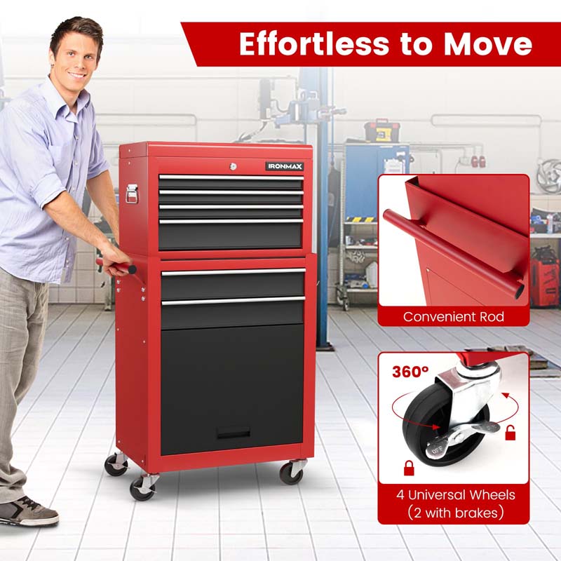 6-Drawer Rolling Tool Chest Removable Tool Storage Cabinet Toolbox Organizer with Sliding Drawers & Lock