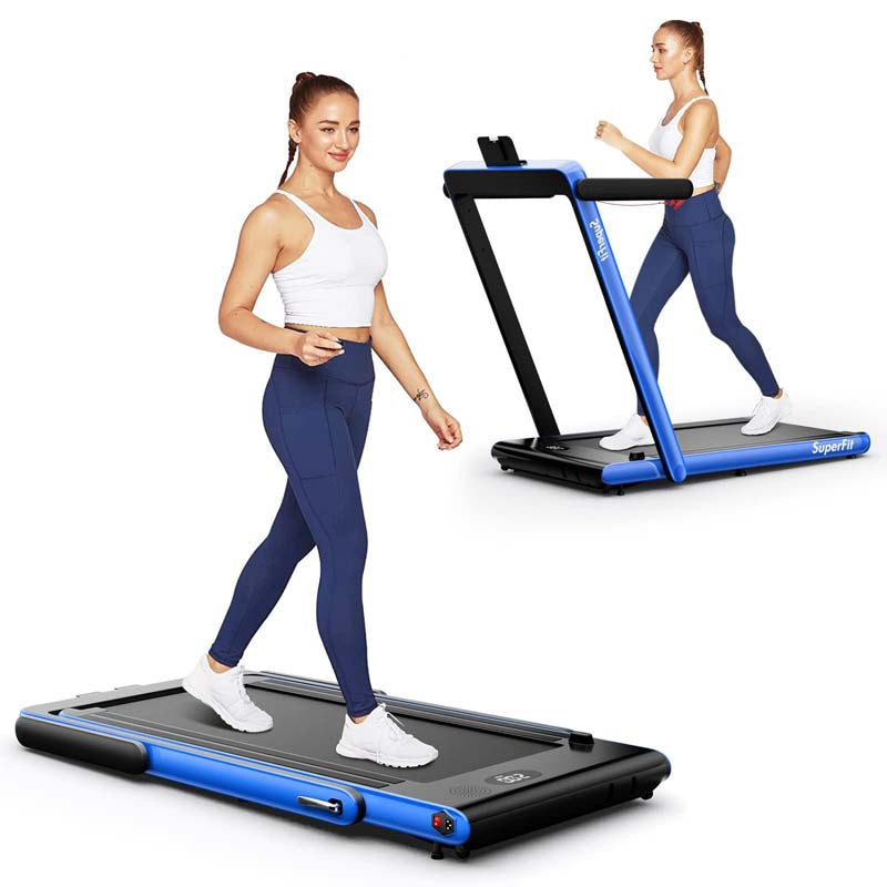 2.5HP 2-in-1 Folding Under Desk Treadmill with Speaker APP Remote Control, Portable Walking Jogging Machine for Home Gym Office