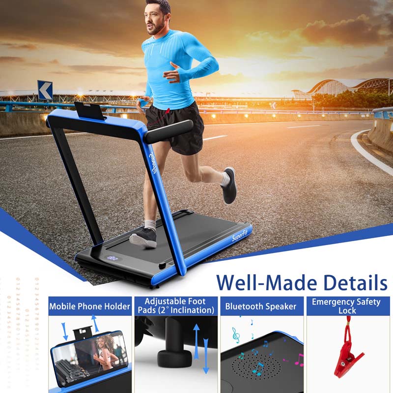 2.5HP 2-in-1 Folding Under Desk Treadmill with Speaker APP Remote Control, Portable Walking Jogging Machine for Home Gym Office