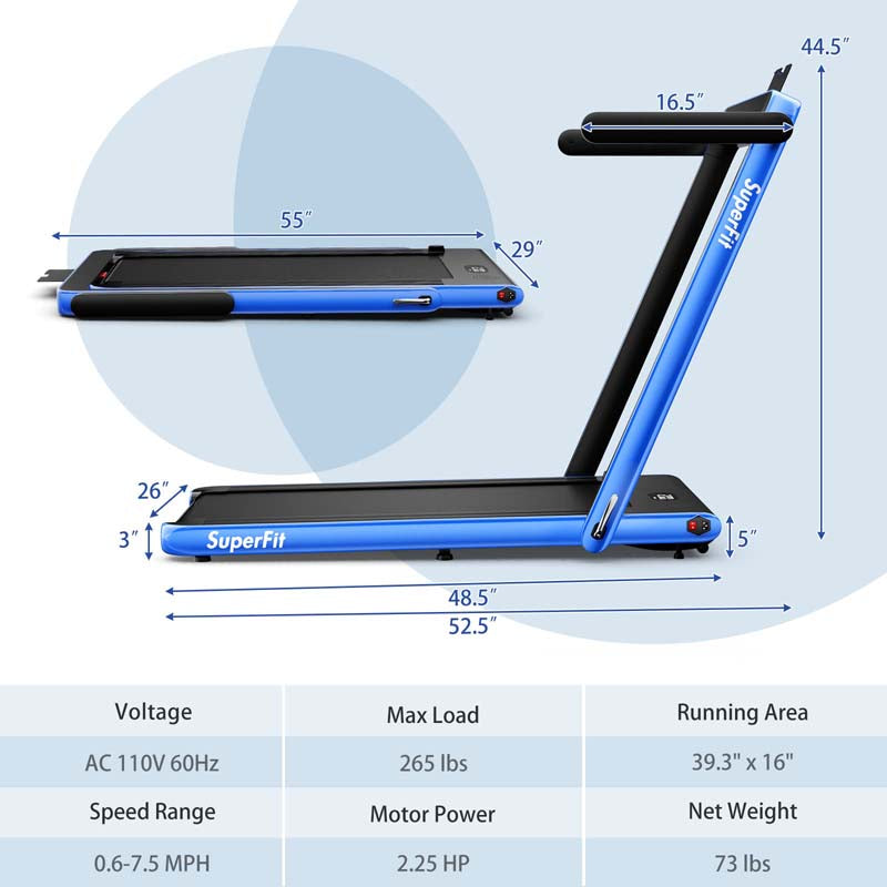 2.5HP 2-in-1 Folding Under Desk Treadmill with Speaker APP Remote Control, Portable Walking Jogging Machine for Home Gym Office