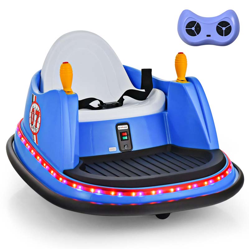 12V Toddler Bumping Car, Battery Powered Baby Ride on Bumper Car with Dual Joysticks, Flashing LED Light & 360 Degree Spin