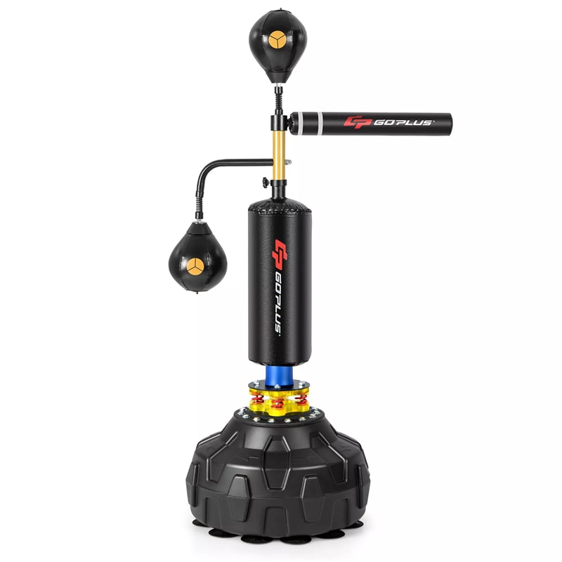 Boxing Speed Trainer Freestanding Punching Bag w/ 360° Spinning Bar, 2 Reflex Balls, Fillable Base, Adjustable Adult Kickboxing MMA Fitness Equipment