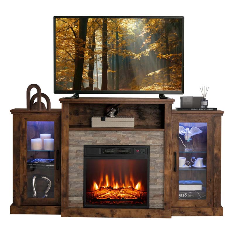 Fireplace TV Stand with 16 Color LED Lights for TVs up to 65", TV Console Entertainment Center with 18" Electric Fireplace Insert