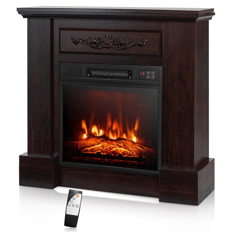 32" Solid Electric Fireplace with Mantel, 1400W Freestanding Mantel Fireplace Heater with Remote Control, Thermostat, 6H Timer