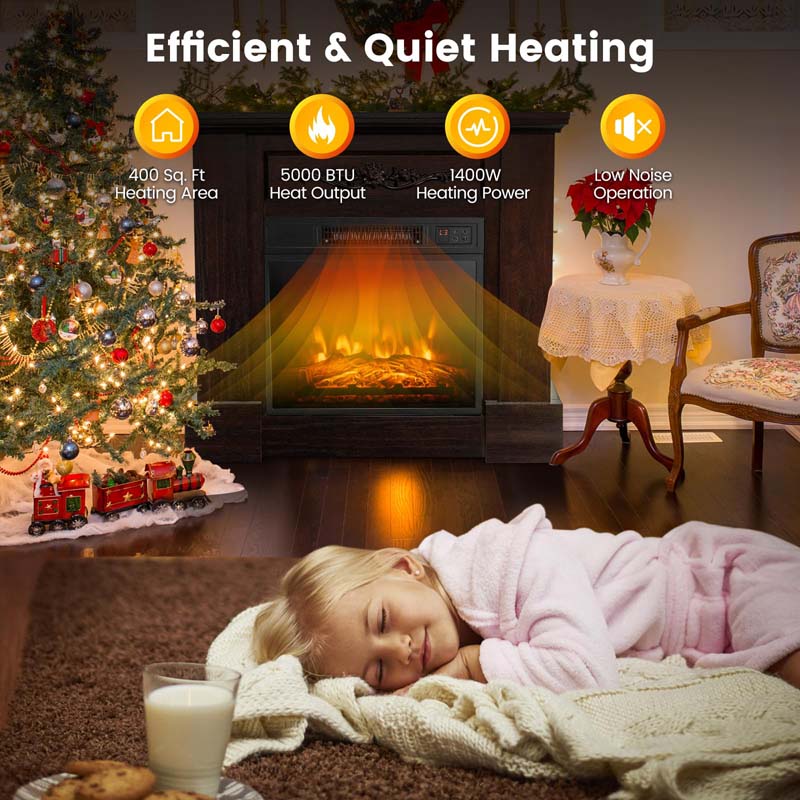 1400W Electric Fireplace Heater with Mantel, 32" Freestanding Fireplace Mantel w/ Remote Control, Thermostat & 6H Timer, Adjustable 3D Flame