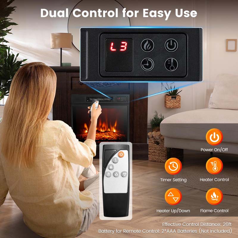 1400W Electric Fireplace Heater with Mantel, 32" Freestanding Fireplace Mantel w/ Remote Control, Thermostat & 6H Timer, Adjustable 3D Flame