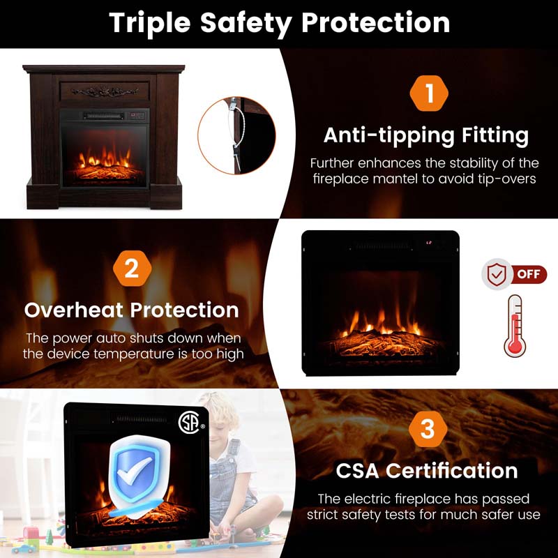 1400W Electric Fireplace Heater with Mantel, 32" Freestanding Fireplace Mantel w/ Remote Control, Thermostat & 6H Timer, Adjustable 3D Flame