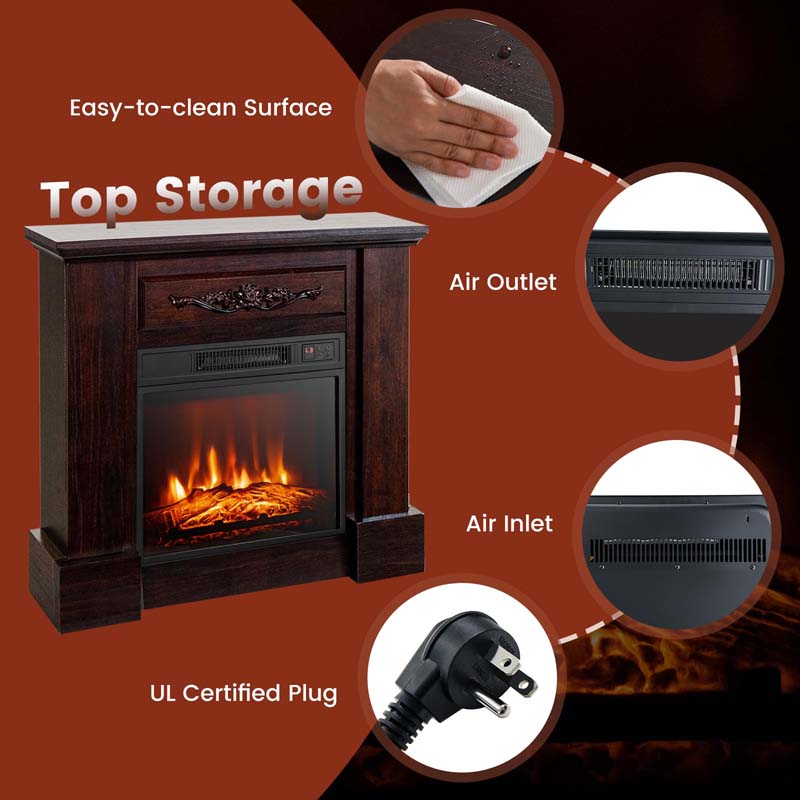 1400W Electric Fireplace Heater with Mantel, 32" Freestanding Fireplace Mantel w/ Remote Control, Thermostat & 6H Timer, Adjustable 3D Flame