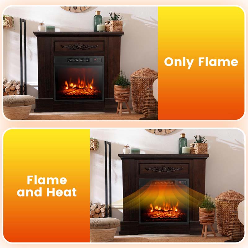 1400W Electric Fireplace Heater with Mantel, 32" Freestanding Fireplace Mantel w/ Remote Control, Thermostat & 6H Timer, Adjustable 3D Flame