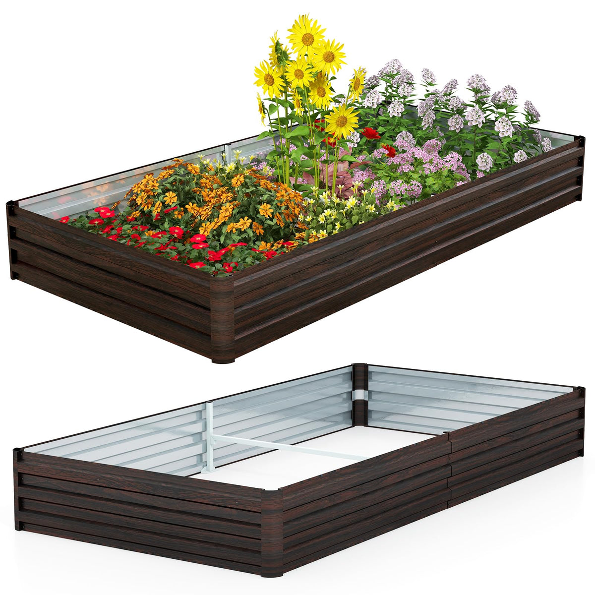 Metal Raised Garden Bed with Open-Ended Base, 8x4x1 FT Large Outdoor Metal Planter Box for Vegetable Fruit Herb Flower